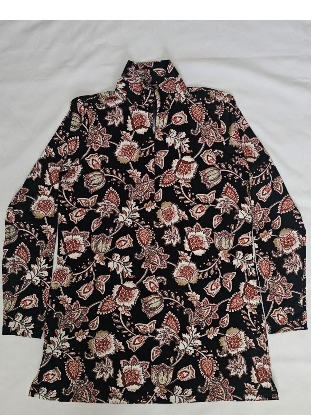 Lands' End Black Floral Mock Neck Long Sleeve Swim Tunic Cover-Up Size M (10-12) - Picture 4 of 16